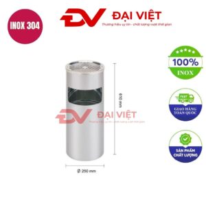 Thùng rác inox có gạt tàn 250x610mm