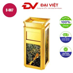 Thùng rác inox đá hoa cương vân đỏ B-007
