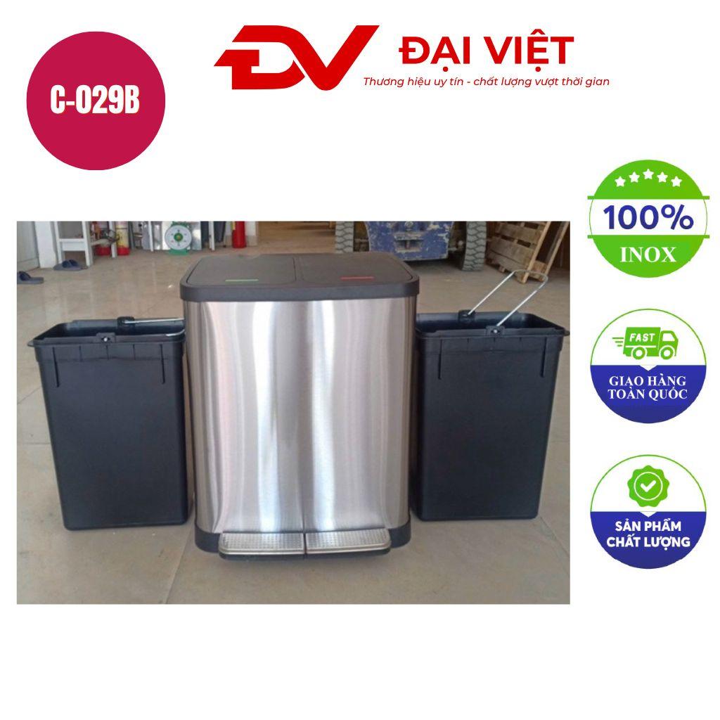 Thùng rác inox đạp chân 15l trợ lực 2 ngăn 340x400x470mm