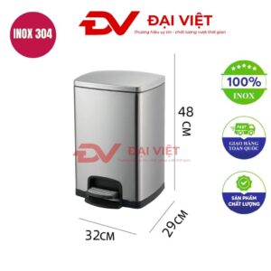 Thùng rác inox đạp chân 20l 320x290x480mm