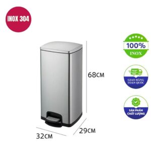 Thùng rác inox đạp chân 30l