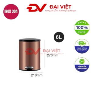 Thùng rác inox đạp chân 6l 210x230mm