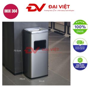 Thùng rác inox gạt tàn 320x260x705mm