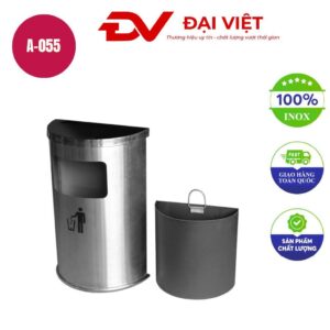 Thùng rác inox hình bán nguyệt cửa bên 400x200x630mm