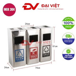 Thùng rác inox khách sạn 3 ngăn 740x240x240mm