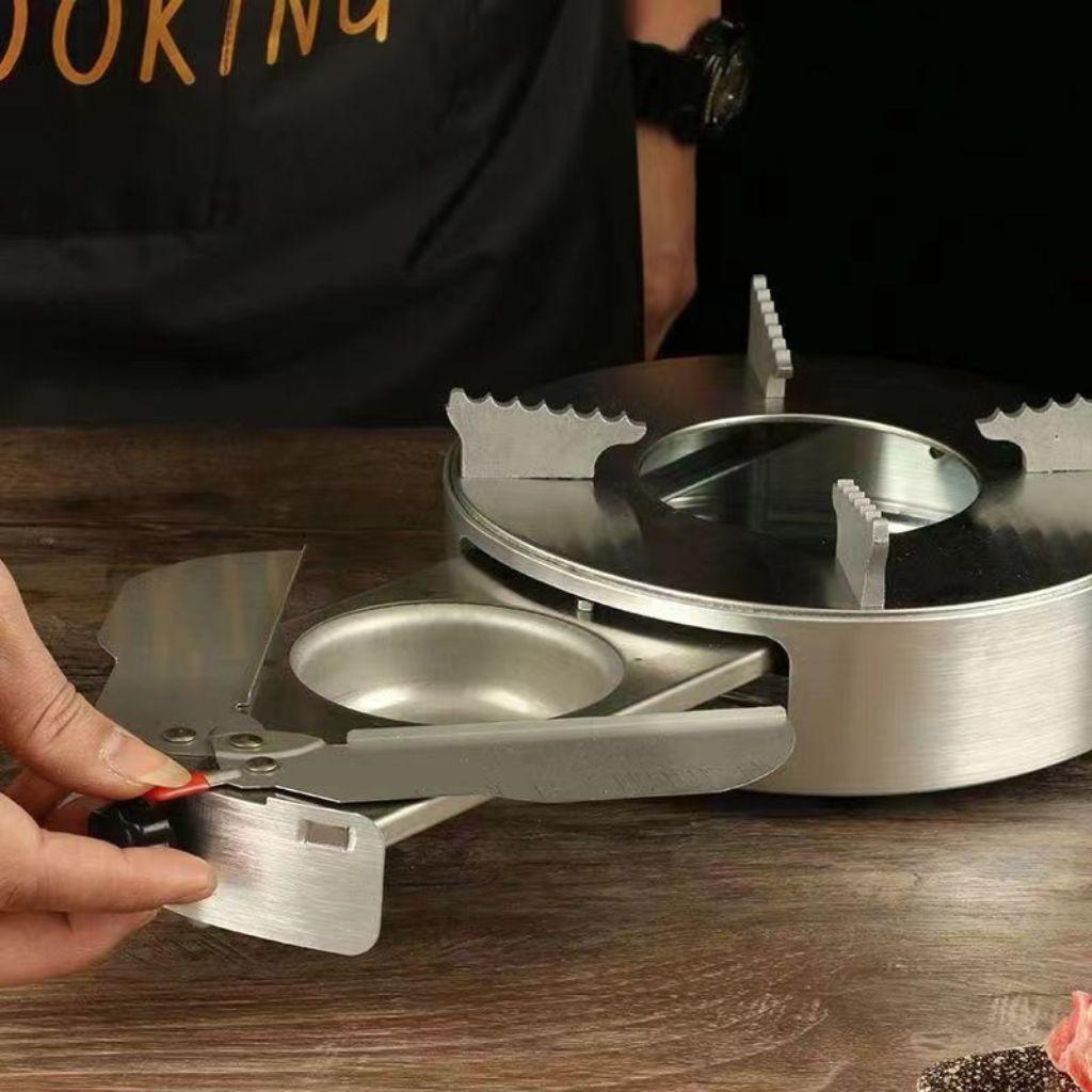 Cận cảnh bếp cồn inox tròn màu vàng 18cm với mối hàn TIG và bề mặt hoàn thiện sang trọng.