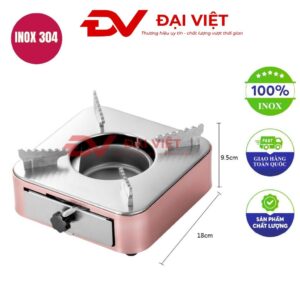 bếp cồn inox vuông màu hồng 18x9cm