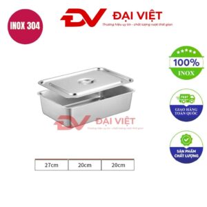 khay inox chữ nhật có nắp 27x20x20cm