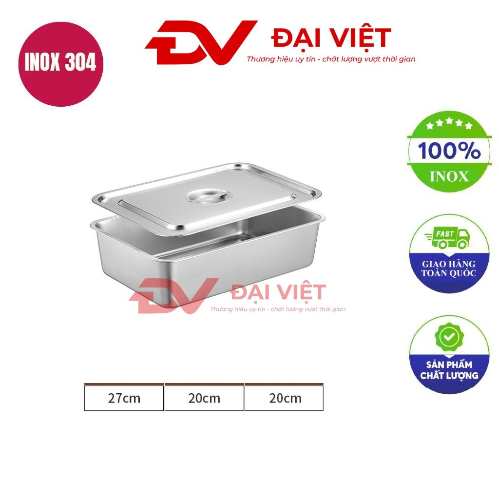 khay inox chữ nhật có nắp 27x20x20cm