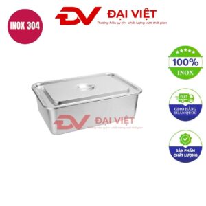 khay inox chữ nhật có nắp 31.5x21.5x10cm