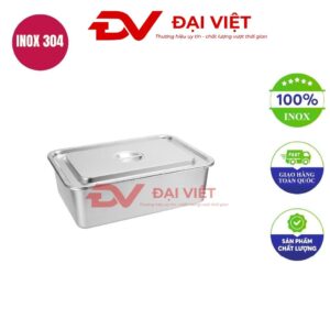 khay inox chữ nhật có nắp 31.5x21.5x15cm