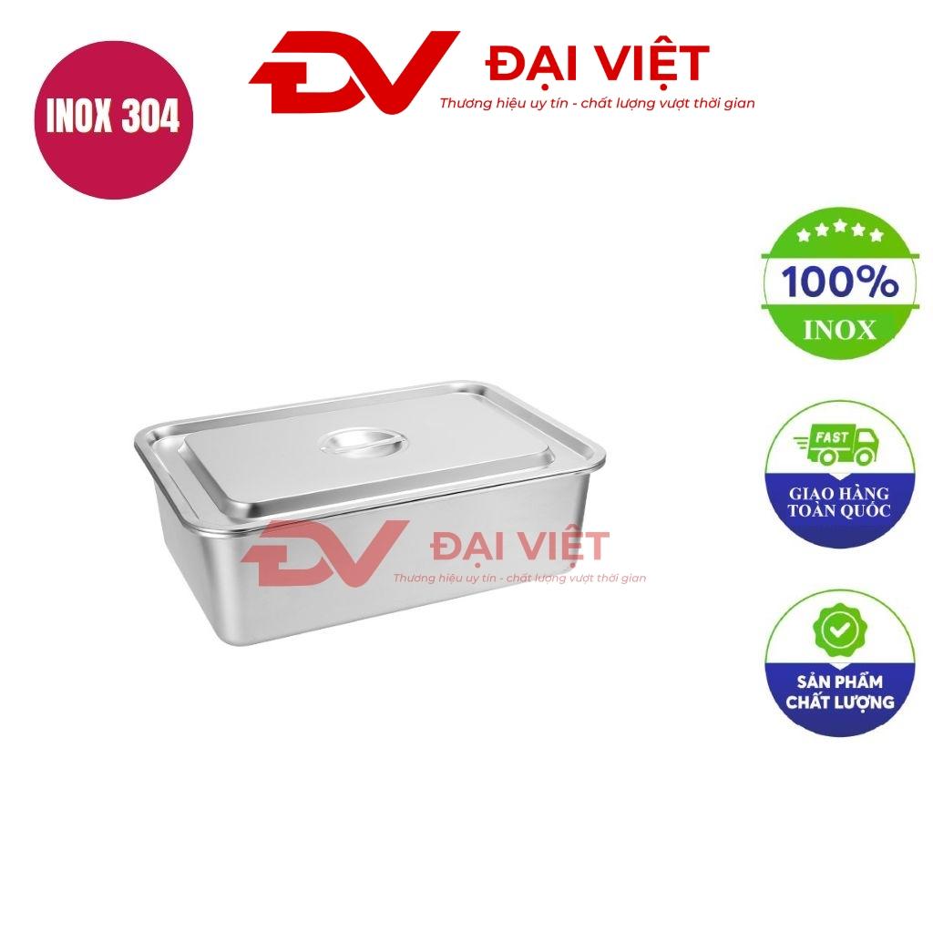 khay inox chữ nhật có nắp 31.5x21.5x15cm