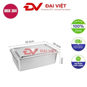 khay inox chữ nhật có nắp 31.5x21.5x7cm