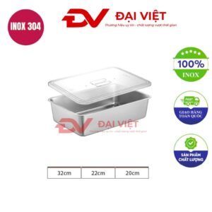 khay inox chữ nhật có nắp 32x22x20cm