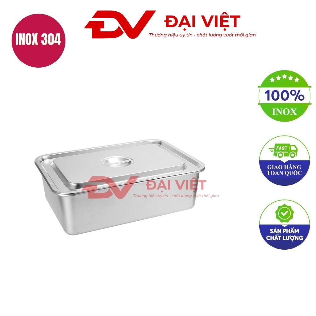 khay inox chữ nhật có nắp 35.5x26.5x15cm