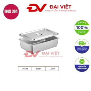 khay inox chữ nhật có nắp 36x27x10cm