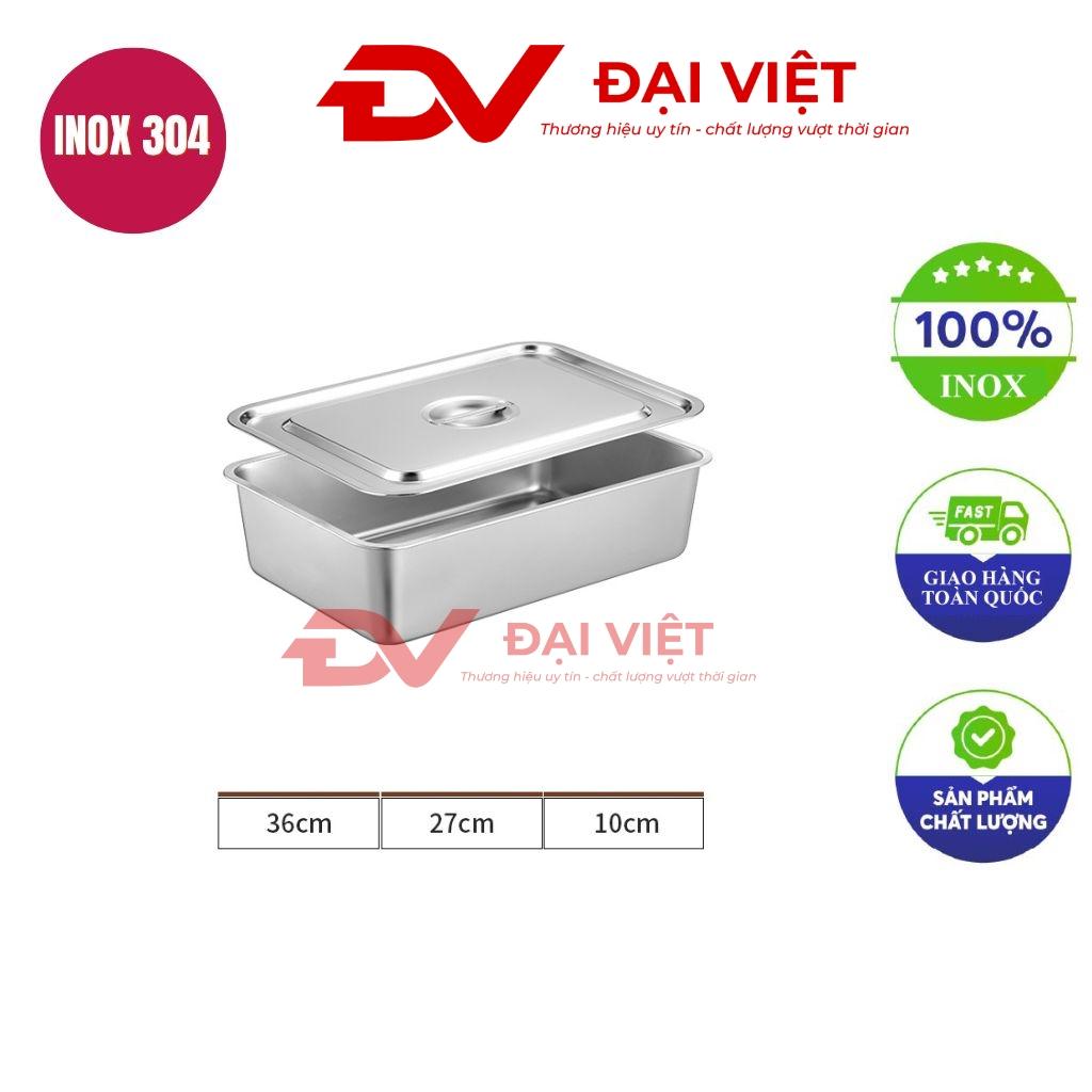 khay inox chữ nhật có nắp 36x27x10cm