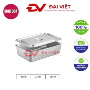 khay inox chữ nhật có nắp 36x27x20cm