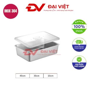 khay inox chữ nhật có nắp 40x30x10cm