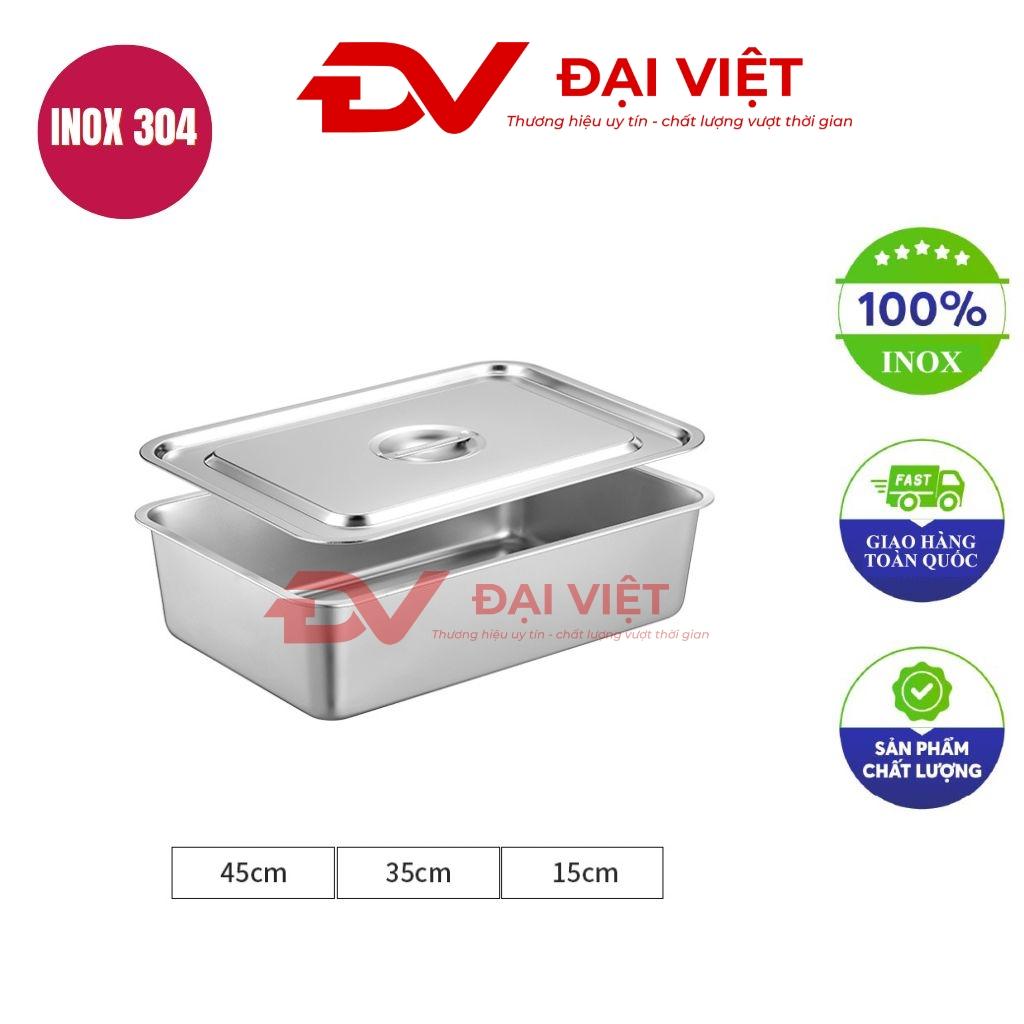khay inox chữ nhật có nắp 45x35x15cm