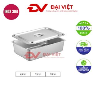 khay inox chữ nhật có nắp 45x35x20cm