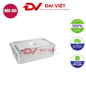 khay inox chữ nhật có nắp 49.5x34.5x10cm