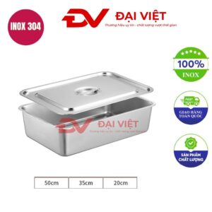 khay inox chữ nhật có nắp 50x35x20cm