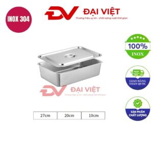 khay inox có nắp 27x20x10cm