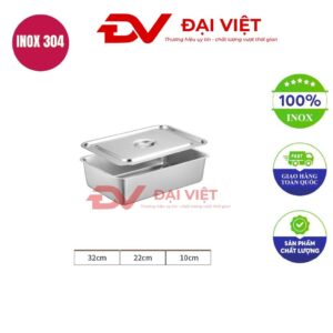 khay inox có nắp 32x22x10cm