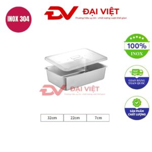 khay inox có nắp 32x22x7cm