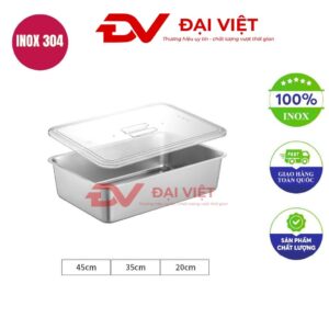 khay inox có nắp 45x35x20cm
