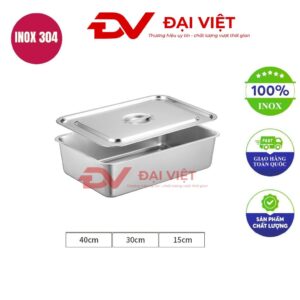 khay inox có nắp đậy 40x30x15cm