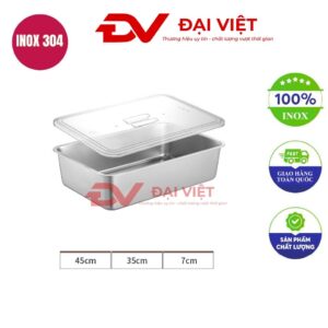 khay inox có nắp đậy 45x35x7cm