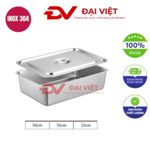 khay inox có nắp đậy 50x35x15cm