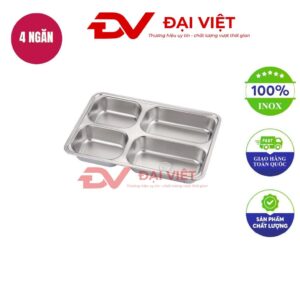 khay inox đựng thức ăn 4 ngăn 33.5x23x4.6cm