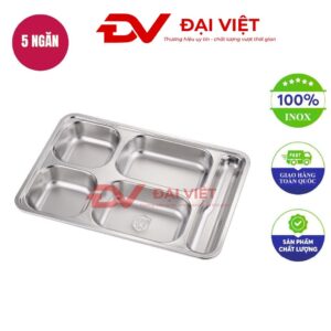 khay inox đựng thức ăn 5 ngăn 33.5x23x4cm