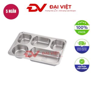 khay inox đựng thức ăn 5 ngăn 33x23x3.5cm