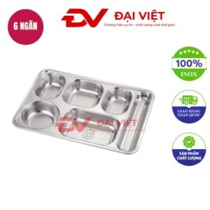 khay inox đựng thức ăn 6 ngăn 33.5x23x4cm