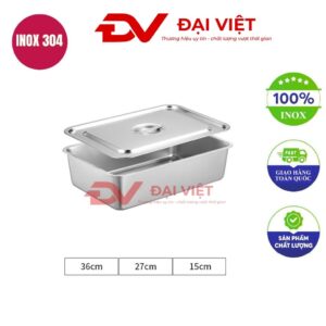 khay inox đựng thức ăn có nắp 36x27x15cm