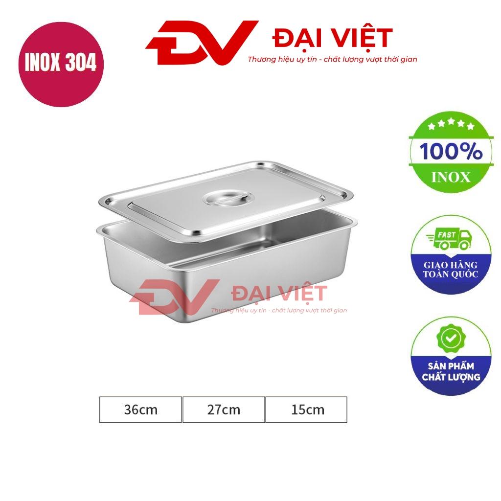 khay inox đựng thức ăn có nắp 36x27x15cm