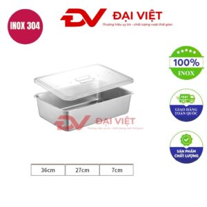 khay inox đựng thức ăn có nắp 36x27x7cm