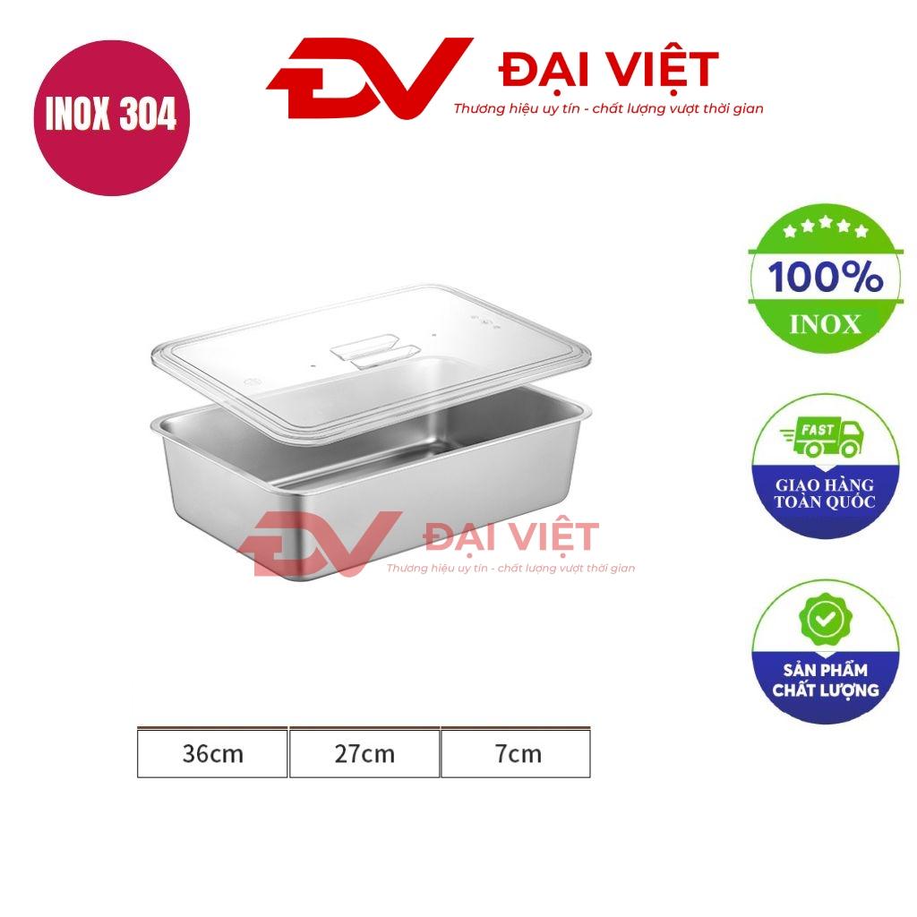 khay inox đựng thức ăn có nắp 36x27x7cm