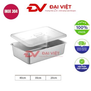 khay inox đựng thức ăn có nắp 40x30x20cm