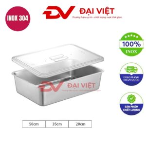 khay inox đựng thức ăn có nắp 50x35x20cm