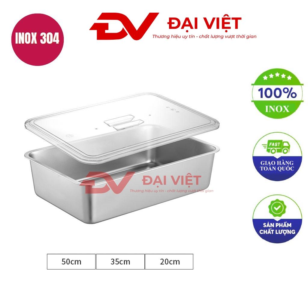 khay inox đựng thức ăn có nắp 50x35x20cm