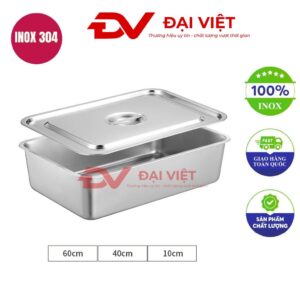 khay inox đựng thức ăn có nắp 60x40x10cm
