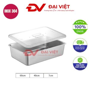 khay inox đựng thức ăn có nắp 60x40x7cm