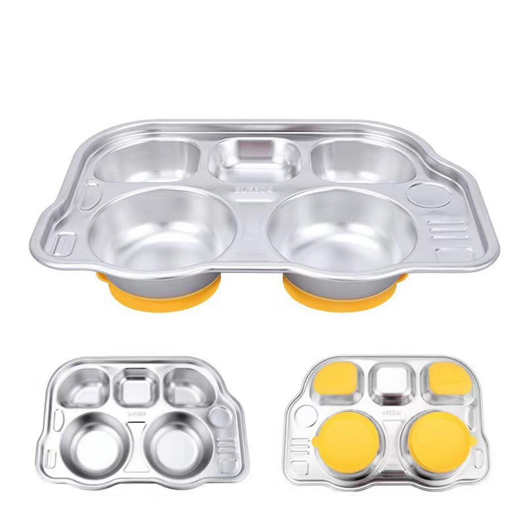 Khay inox đựng thực phẩm 5 ngăn 26x14x4cm nhỏ gọn, phù hợp suất ăn cá nhân.