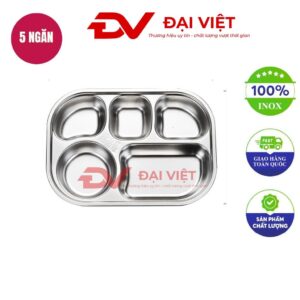 khay inox đựng thực phẩm 5 ngăn 26x14x4cm