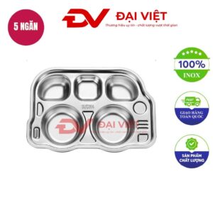 khay inox đựng thực phẩm 5 ngăn 27x18.5x4cm